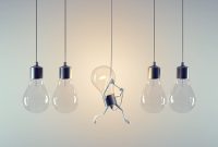 Lightbulb climbing up to the wire. Be different. Breaking free and creative mindset concept. This is a 3d render illustration